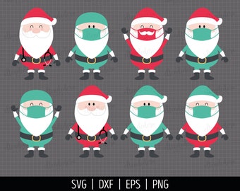 Santa with Stethoscope SVG. Hospital Workers Clipart. Scrub Cap, Surgery Doctor Coat Mask. Kids Christmas Vector Cut Files Cutting Machine