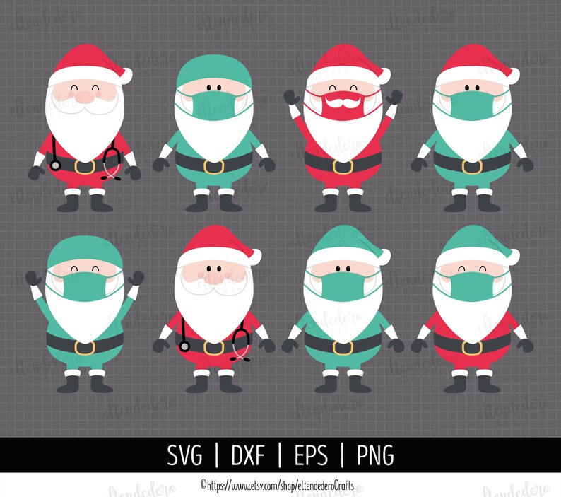 Santa with Stethoscope SVG. Hospital Workers Clipart. Scrub Cap, Surgery Doctor Coat Mask. Kids Christmas Vector Cut Files Cutting Machine image 1