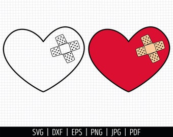 Heart with Bandaid SVG. Broken Heart SVG. End Broken Love Cut Files. Broken Friendship Card Making. Instant Download dxf eps png jpg pdf