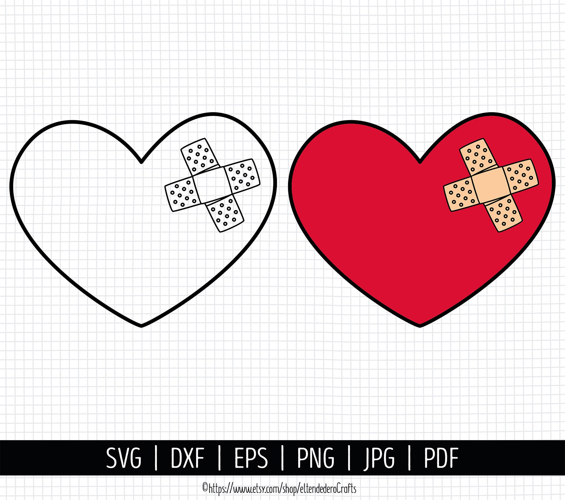 Art & Collectibles Drawing & Illustration heart bandaid SVG jpg