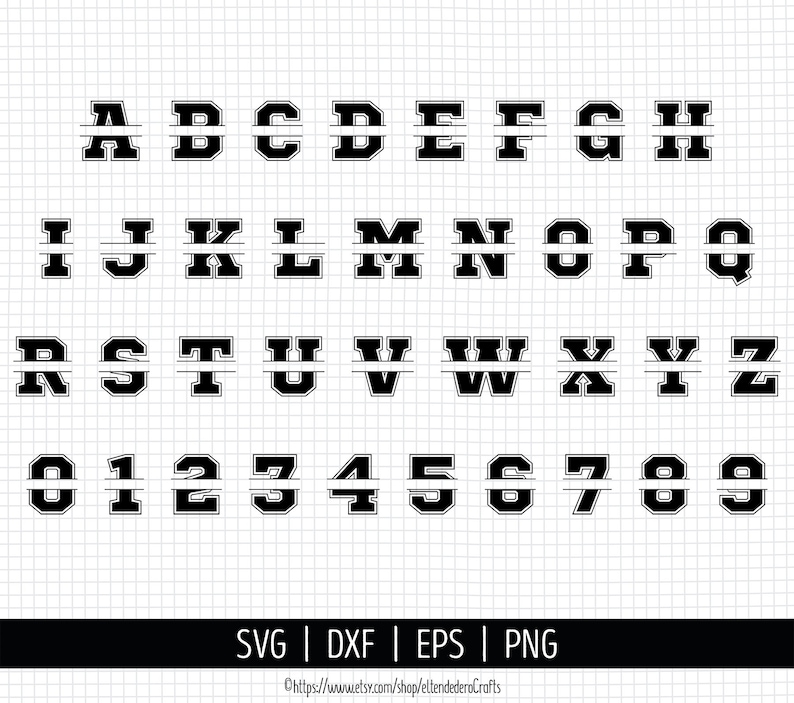 Split Alphabet SVG. Sports Font Clipart. College Letters and Numbers ...