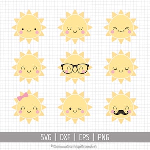 Baby Sun SVG. Kids Cute Sun Clipart. Kawaii Sun Faces Bundle Cut Files. Sun Vector Files for Cutting Machine, png dxf eps Instant Download