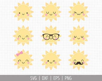 ♡SUN♡ Baby Sun SVG. Kids Cute Sun Clipart. Kawaii Sun Faces Bundle Cut