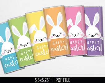 Easter Chocolate Bar Wrappers. Classroom Happy Easter Bunny Large Candy Bar Labels. Digital PDF Easter Candies Treat Wraps Decor Download