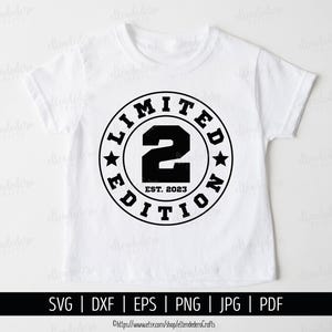 2. Geburtstag SVG. Zwei Est 2023 T-Shirt Vektor-Schneidemaschine. 2 Jahre Squad Limited Edition Badge Schnittdateien Silhouette Cricut Download