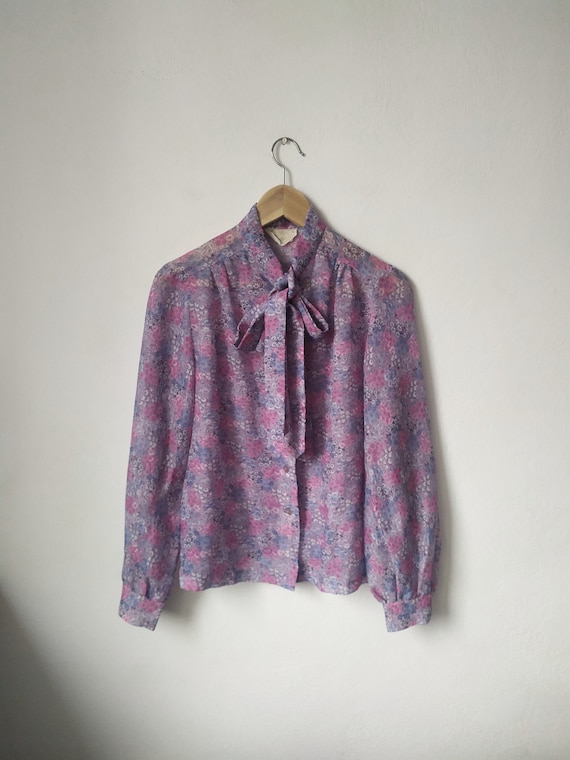 Vintage 1960s/1970s floral pattern blouse, purple… - image 1