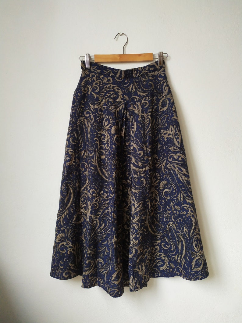 Vintage 1980s Midi Skirt Navy Skirt With Ornamental Beige | Etsy