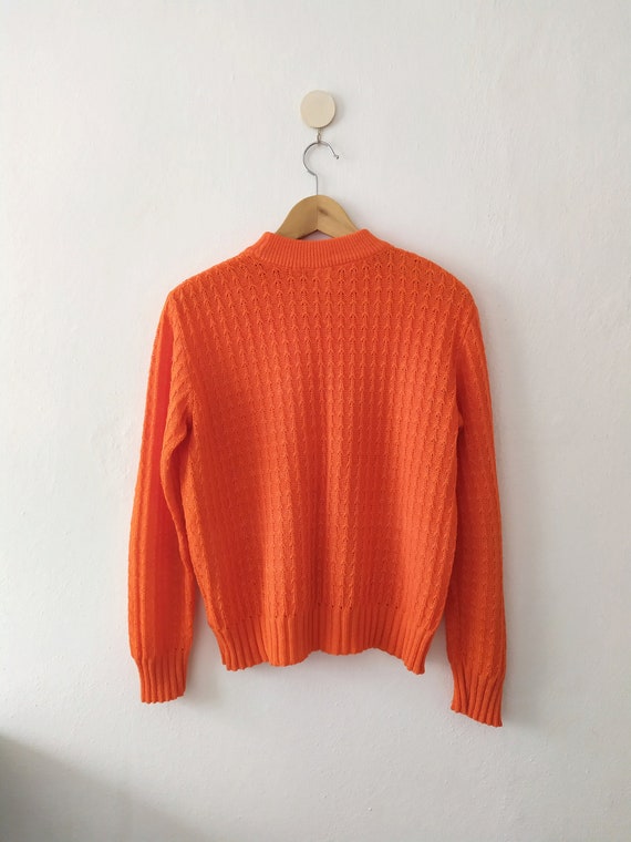 Vintage orange jumper, 1970s openwork sweater, bo… - image 5