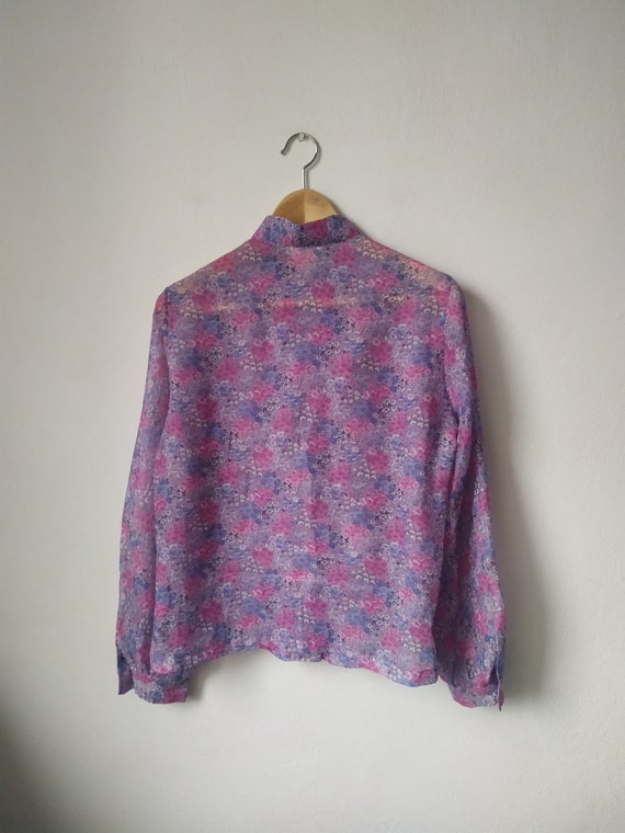 Vintage 1960s/1970s floral pattern blouse, purple… - image 2