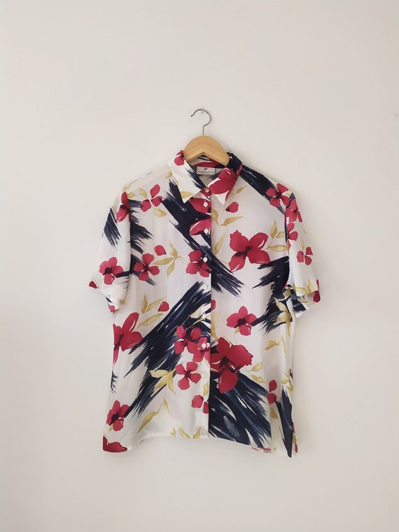 Vintage 1990s floral and abstract pattern blouse/… - image 1