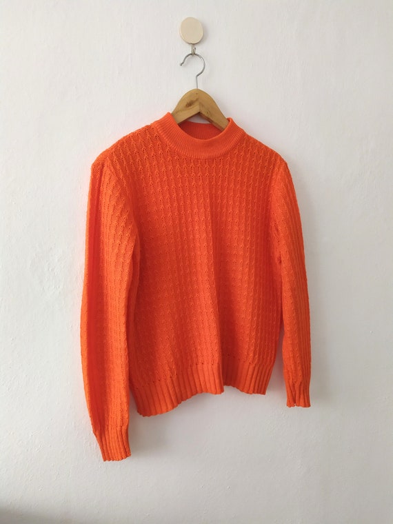 Vintage orange jumper, 1970s openwork sweater, bo… - image 2