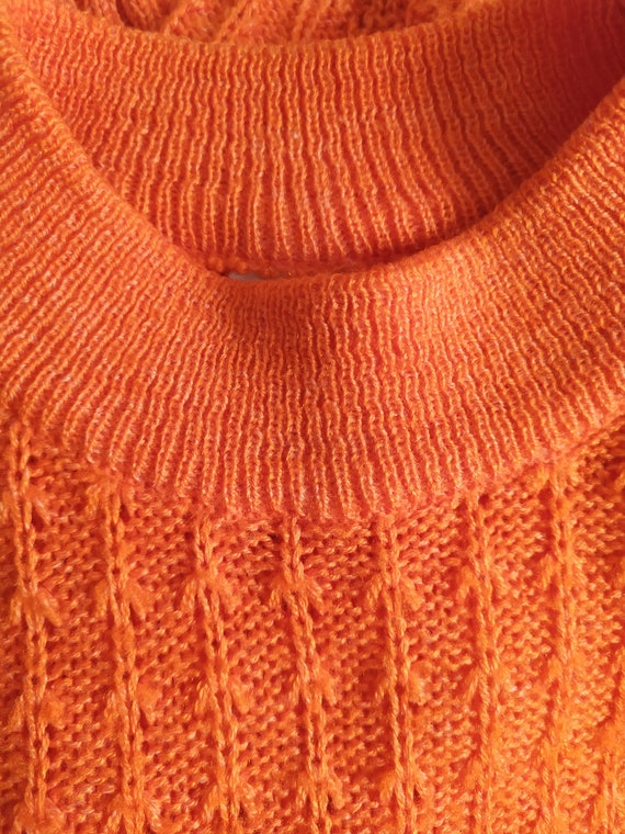 Vintage orange jumper, 1970s openwork sweater, bo… - image 3