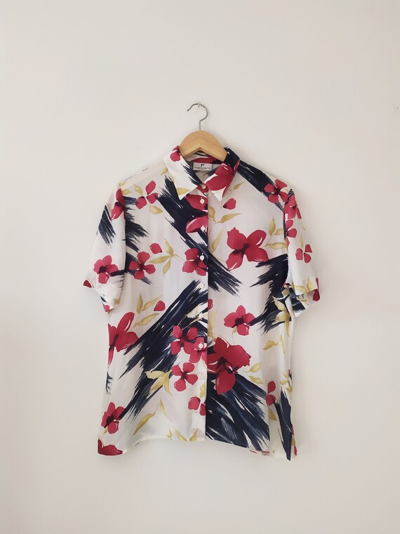 Vintage 1990s floral and abstract pattern blouse/… - image 8