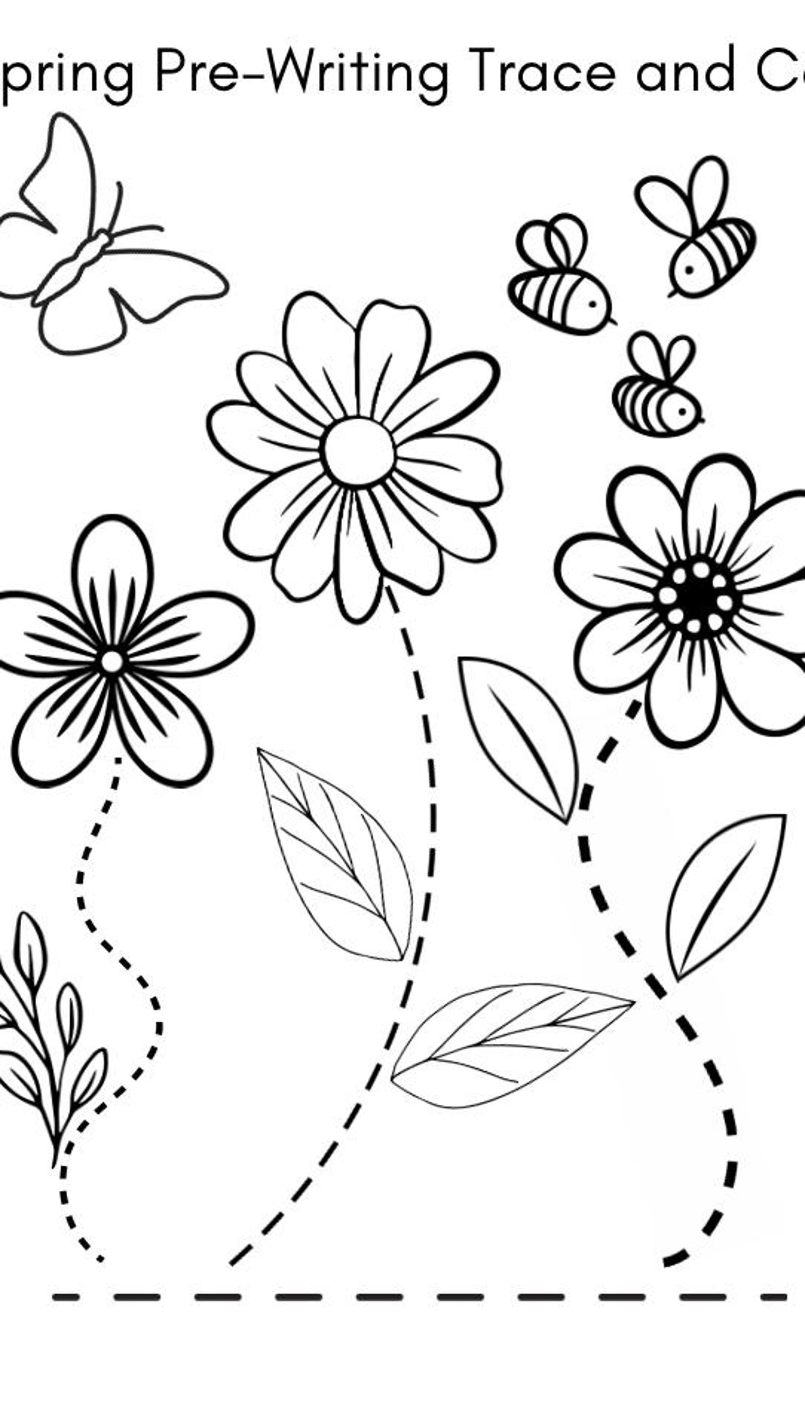 Spring Pre Writing Nature Toddler Pre-writing Trace and Color Worksheets (PDF Download) - Etsy