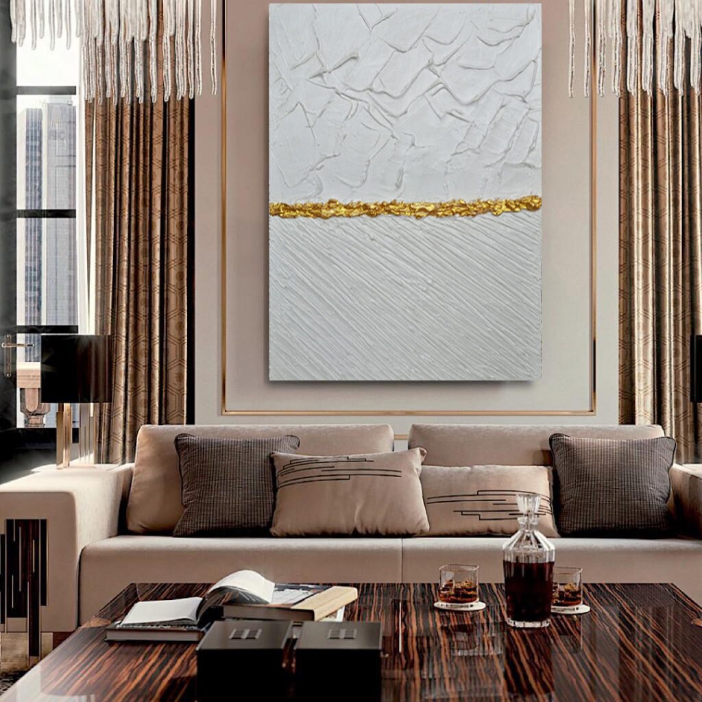 White Leaf Painting Large Wall Art White Wall Decor Texture Etsy