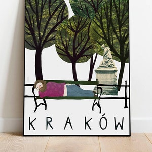 Cracovia. Cartel de viajes de Polonia. Decoración de pared. Cracovia. Polonia. Polonia. Imprimir. Póster. Cartel de viaje. Antiguo.  Planty. ilustración