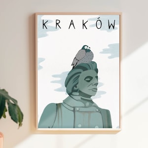 Krakau Polen Reiseplakat. Wanddekoration Polen. Druck Mickiewicz. Jahrgang. Abbildung. Plakat Weihnachtsgeschenk für Sie Ihn Idee