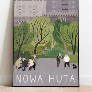 Nowa Huta. Cracovia. Cracovia. Polonia. Póster. Decoración de pared. Polonia. Cartel de viaje. Antiguo. Ilustración. Imprimir cartel. Cartel de diseño