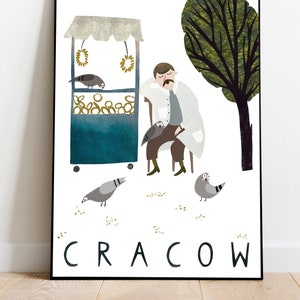 Cracow. Poland travel poster. Wall Decoration. Kraków. Polska. Poland. Print Poster. Travel Poster. Krakowski obwarzanek. Illustration