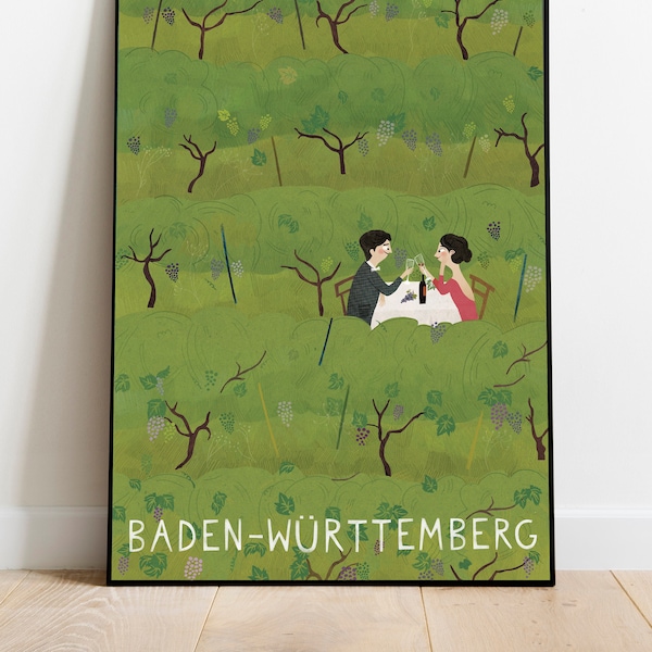 Baden-Württemberg Poster. Weinberge. Travel poster. Wall Decoration. Germany poster.  Print. Poster. Vintage. Design Poster
