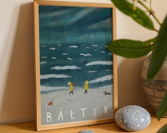 Arte mural del mar Báltico de Polonia – Impresión de póster de viaje – Póster de la playa de Bałtyk – Póster vintage de playa polaca, regalo para viajeros