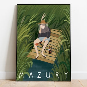 Mazury. Poland travel poster. Wall Decoration. Polska. Print. Poste. The beach. Vintage. Design Poster
