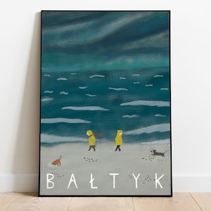 Bałtyk. Mare Polacco. Mar Baltico. Poster di viaggio in Polonia. Poster decorativo da parete. La spiaggia. Vintage. Idea regalo di Natale di design per lei e lui.