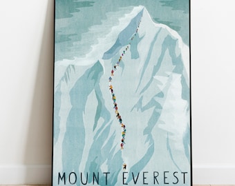 Mount Everest. Travel poster. Wall Decoration Boho illustration plakat Vintage. Himalayas Print Góry xmas gift for her him idea