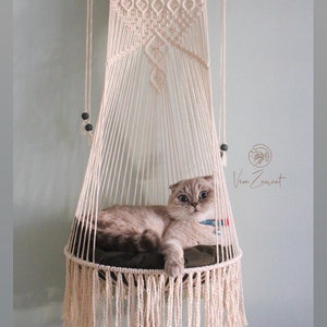 Macrame cat hammock, Hanging cat bed, Pet wall furniture, Cat tree, Boho cat swing, Cute crochet cat supplies, Cat lover gifts, Pets gifts