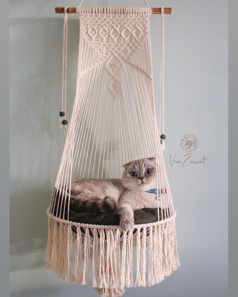 Macrame Cat Hammock Hanging Cat Bed Pet Wall Furniture Cat Etsy