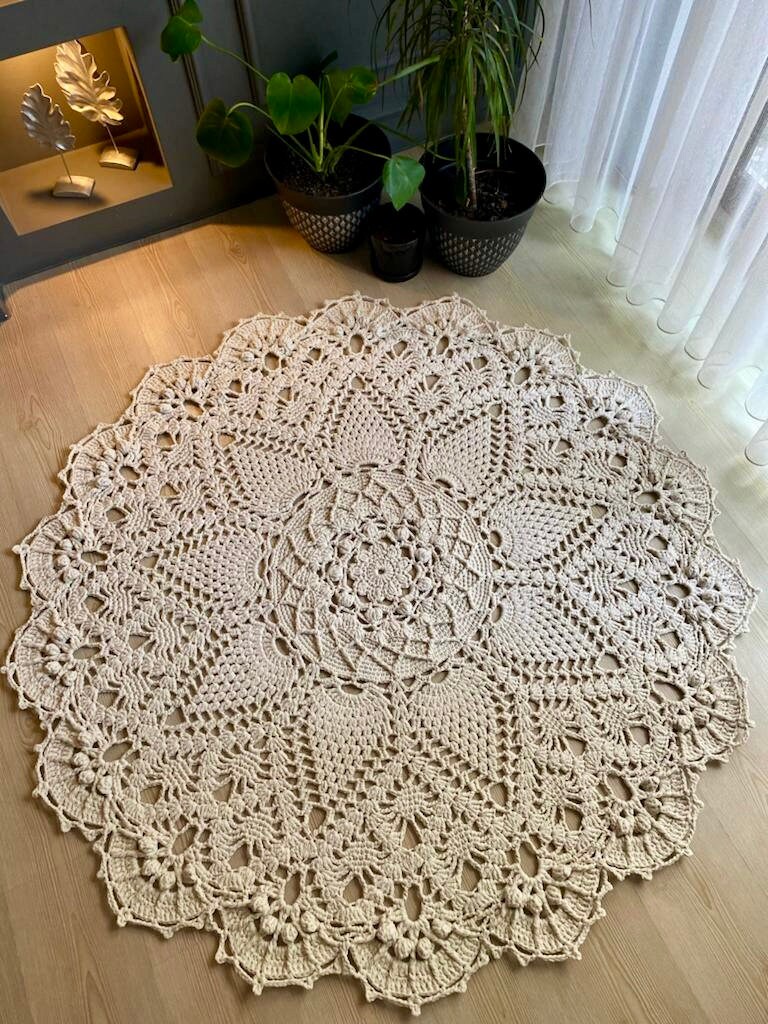 Large Macrame Mat, Decorative Carpet,macrame Carpet, Round Crochet ...