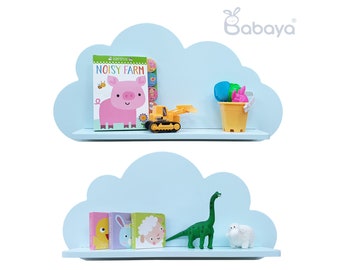 Floating Cloud Shelves (1 Pair) in Blue for a Children’s Nursery / Bedroom Shelving – Babaya