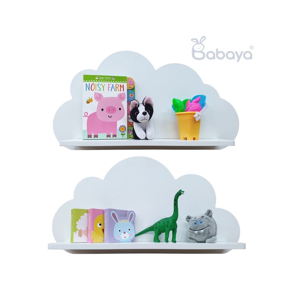 Floating Cloud Shelves (1 Pair) available in White/Blue/Pink/Grey for a Children’s Nursery / Bedroom Shelving – Babaya