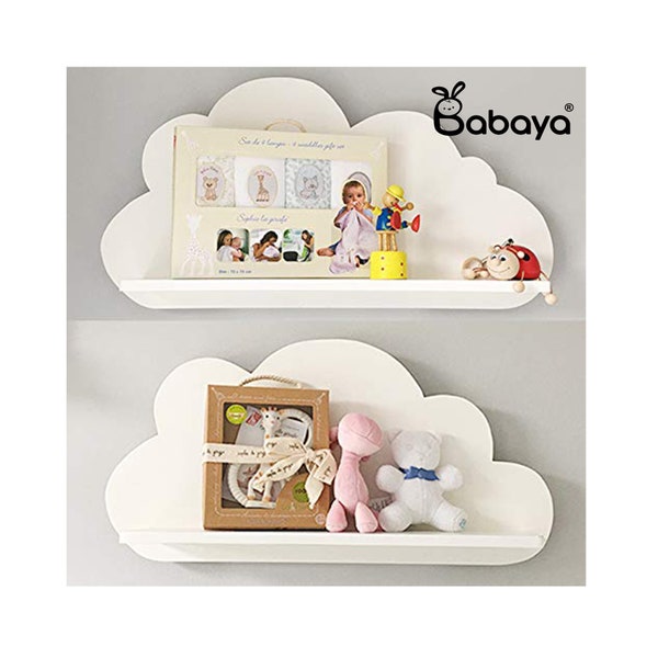 Floating Cloud Shelves (1 Pair) in White for a Children’s Nursery / Bedroom Shelving – Babaya
