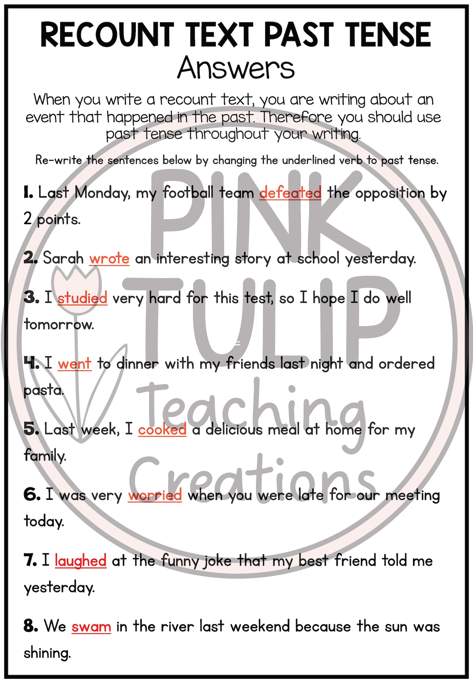 Recount Writing - Past Tense Worksheets - Etsy