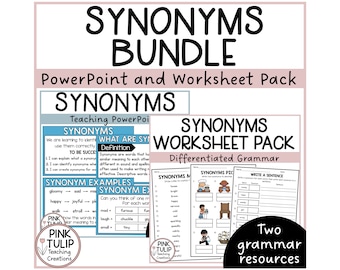 Synonyms Bundle - Worksheet Pack and Guided Teaching PowerPoint