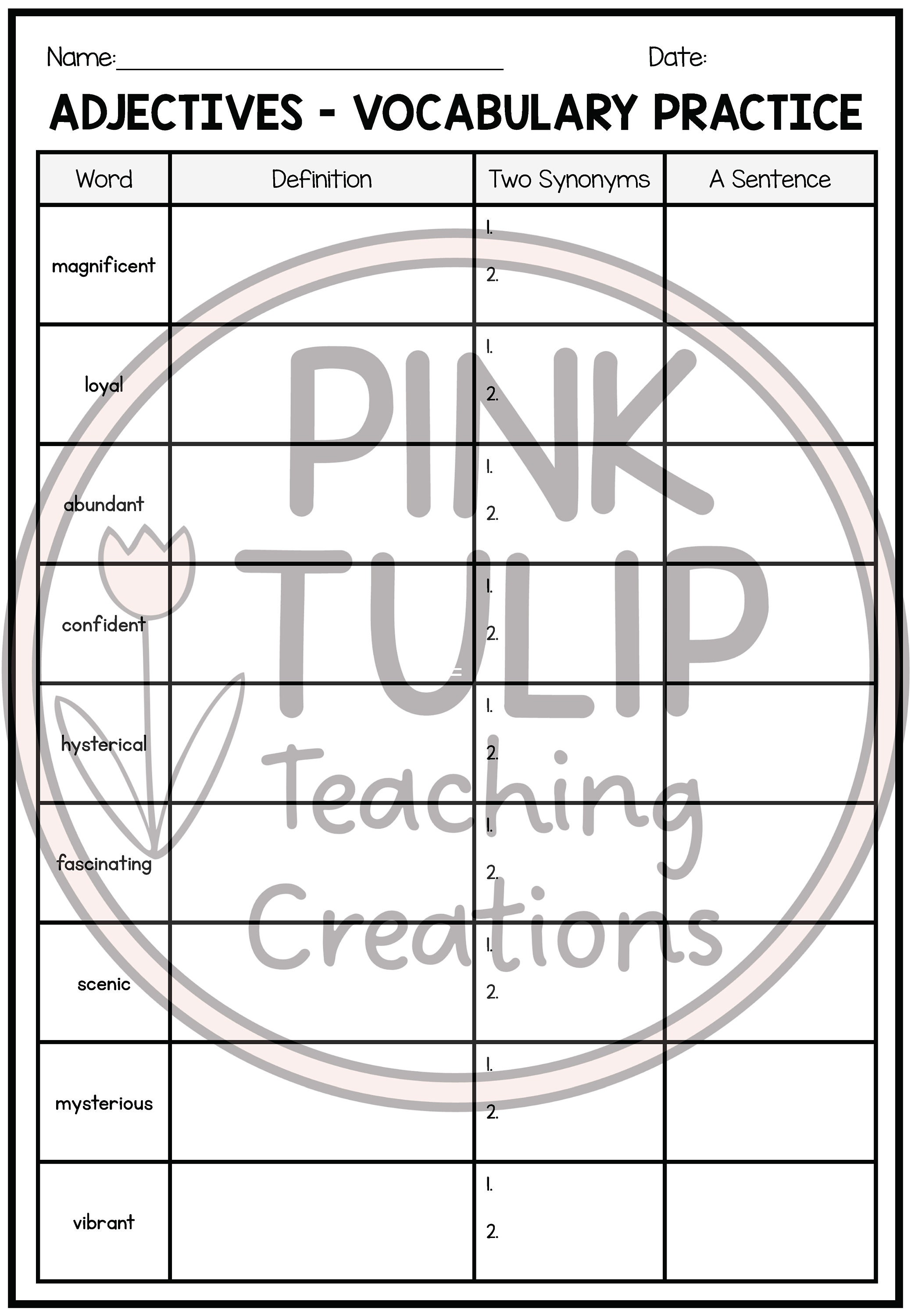 Adjectives Mini Unit - Structured Worksheet Pack - Etsy