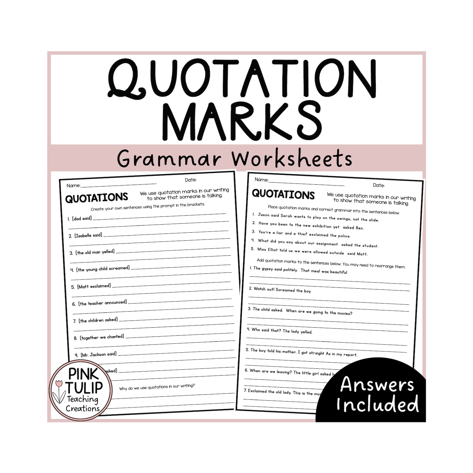 Using Quotations Worksheets - No Prep Printables - Etsy