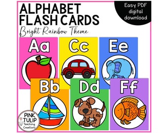 Alphabet Flash Cards Bright Rainbow Theme