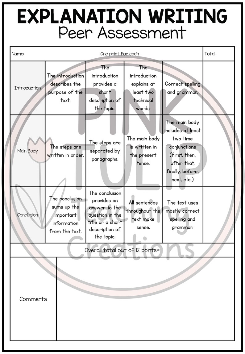 Explanation Writing Marking Assessment Rubrics Etsy