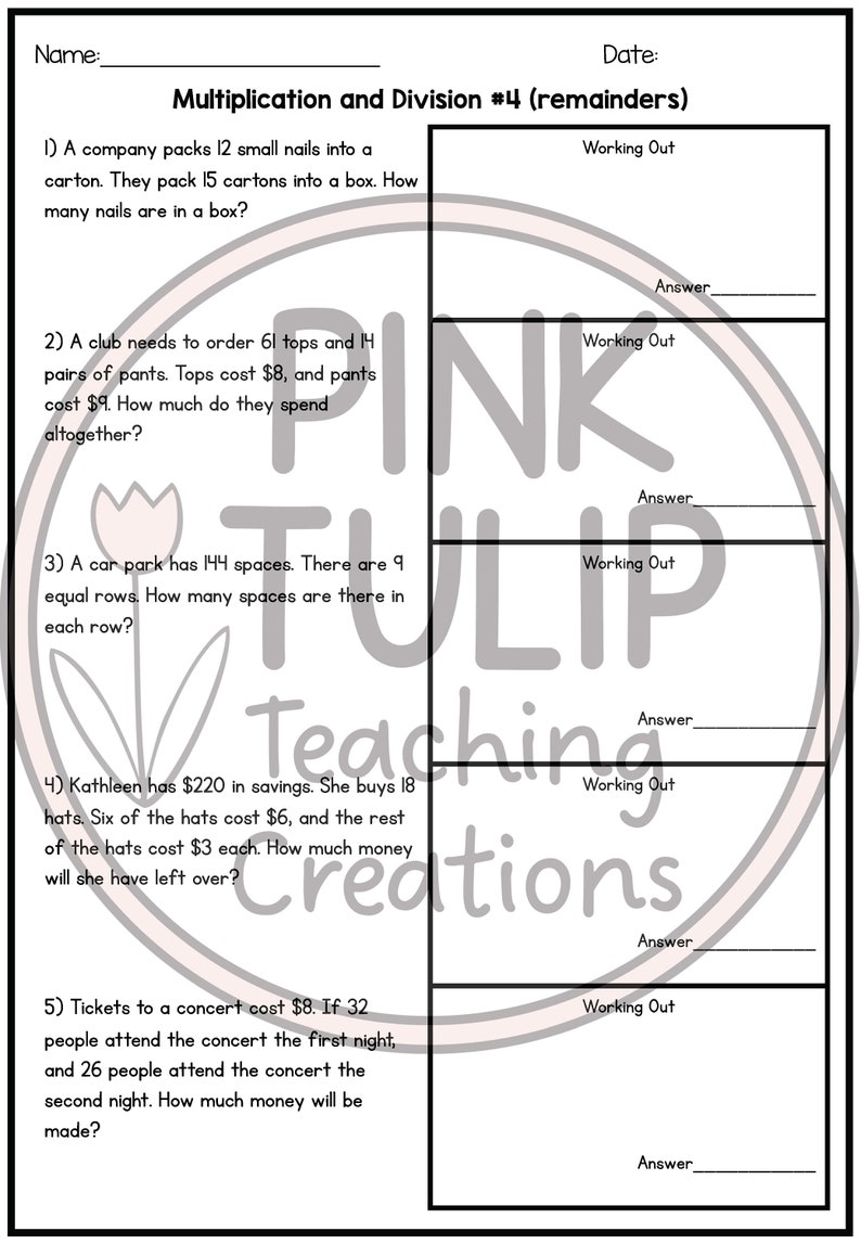 Worded Maths Problems - Worksheets - Etsy