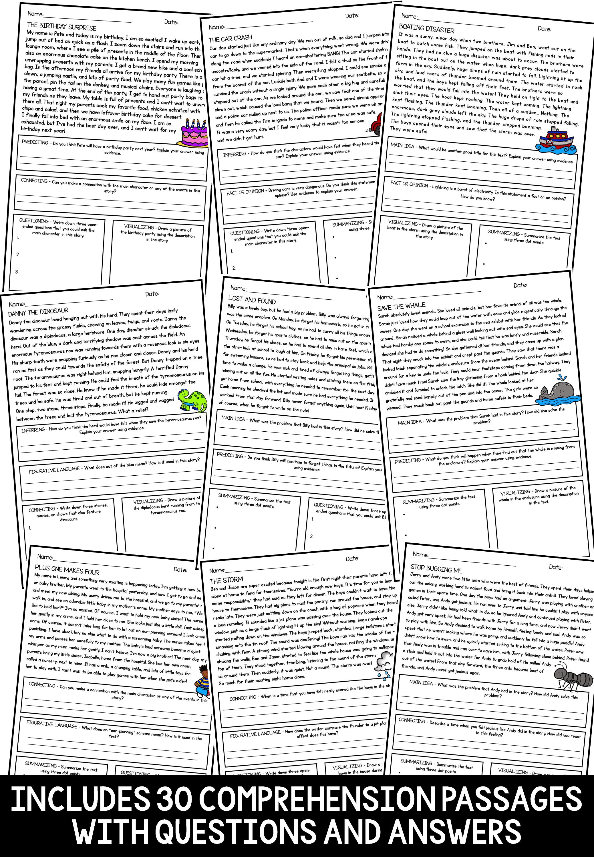 30 Page Reading Strategy Comprehension Pack - Etsy