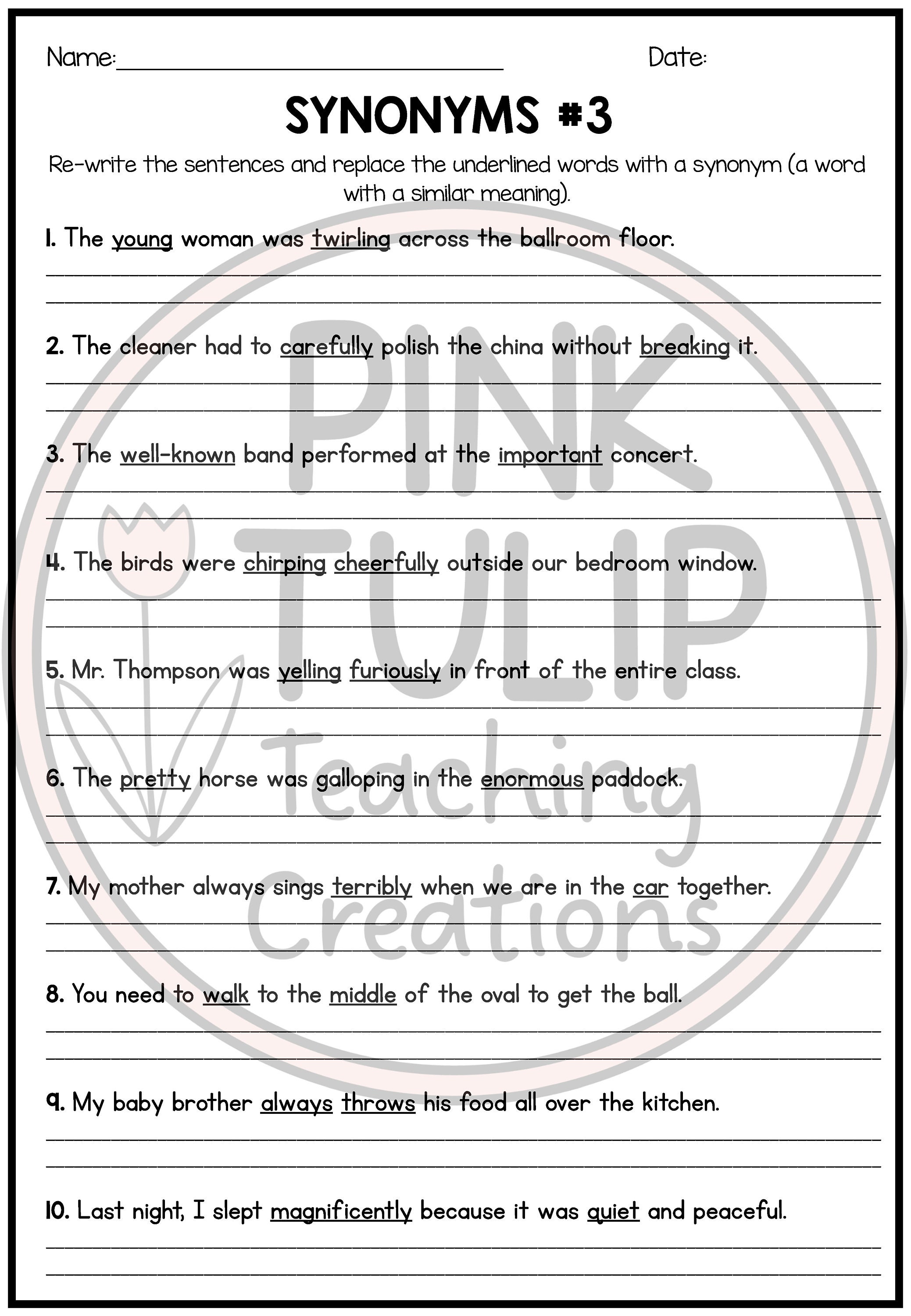 Add A Synonym Fill in the Blanks Worksheet Pack (Download Now)
