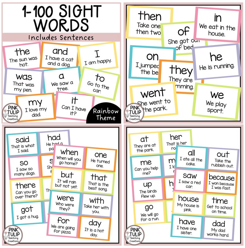 Sight Word Cards 1-300 Bundle - High Frequency Words With Sentences - Etsy
