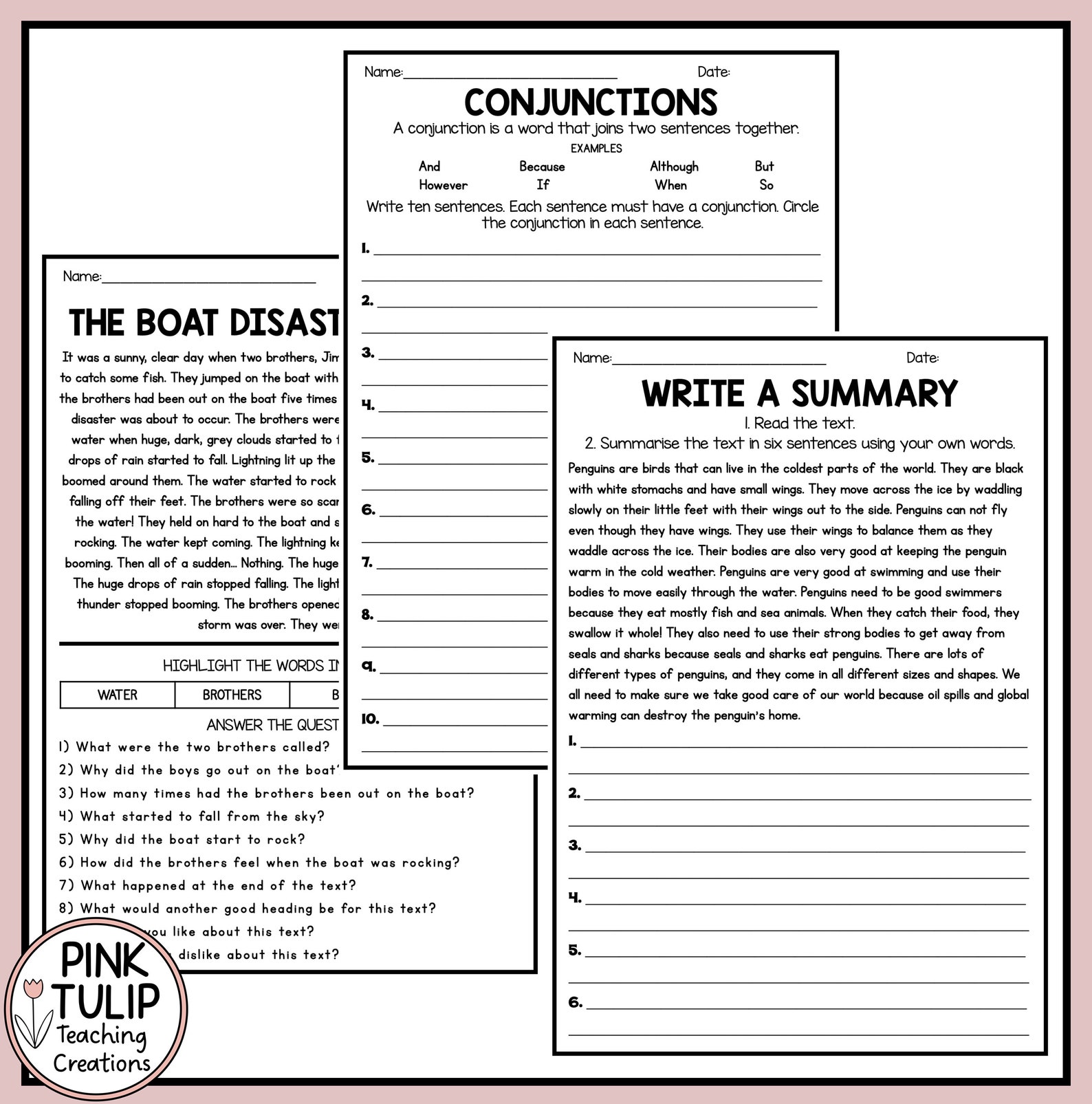 Reading and Grammar Pack - No Prep Printables - Etsy