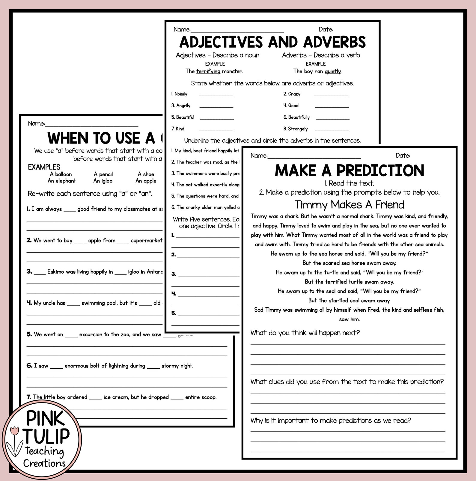 Reading and Grammar Pack - No Prep Printables - Etsy