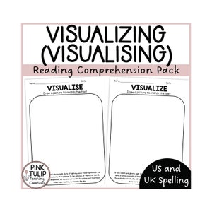 May include: Black and white printable worksheet with two blank spaces for drawing. The worksheet is titled "Visualizing (Visualising)" and includes the text "Draw a picture to match the text". The worksheet is designed for reading comprehension activities and includes both US and UK spellings.