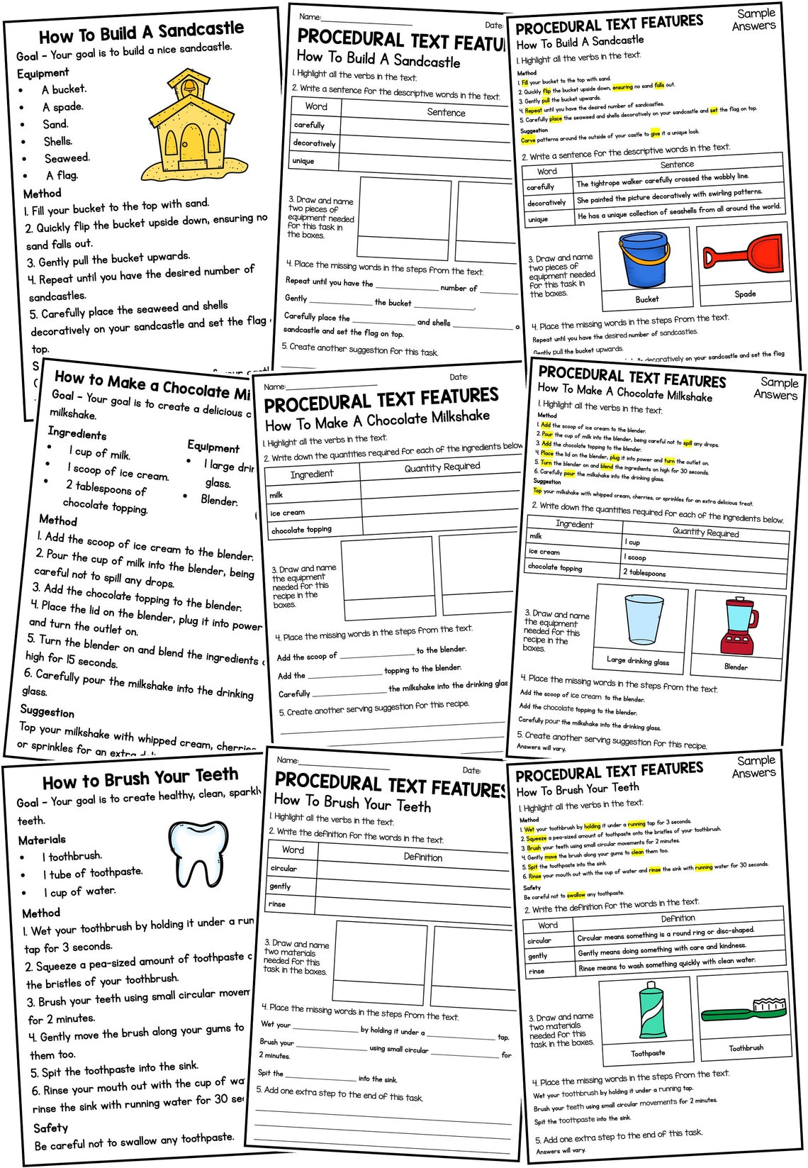 Procedural Text Examples Ten Reading Samples With Comprehension - Etsy