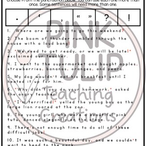 Add Punctuation to the Sentences - Worksheet Pack - Etsy