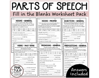 Parts of Speech - Fill The Blanks Worksheets